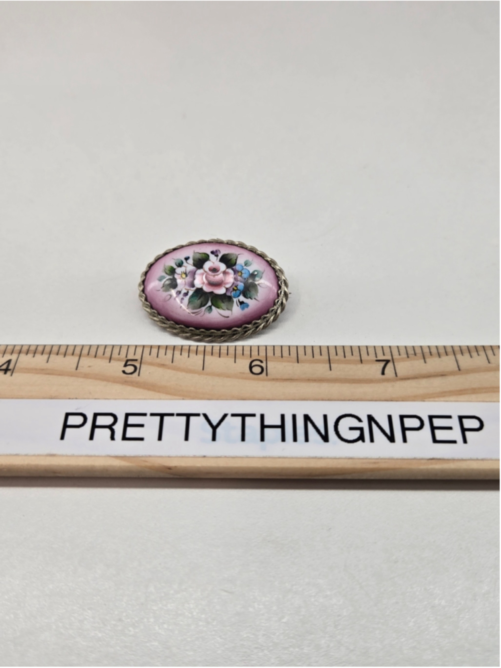 Antique Vintage Victorian Floral Brooch Pin Enamel Silvertone Filigree Floral - Picture 5 of 8